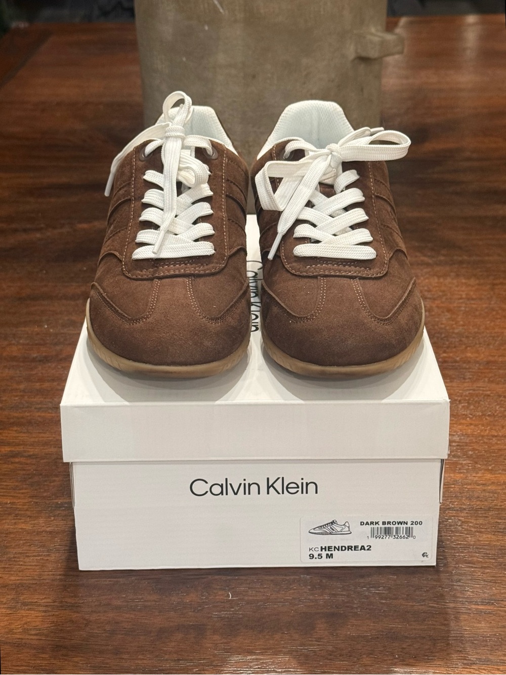 Calvin Klein Brown Suede Low-Top Sneakers with White Laces